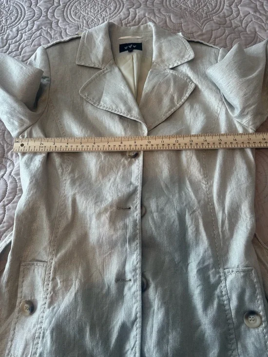 Linen Cotton Blend Metallic Trench Coat Chic Classic Statement Blazer Coat - Picture 14 of 14